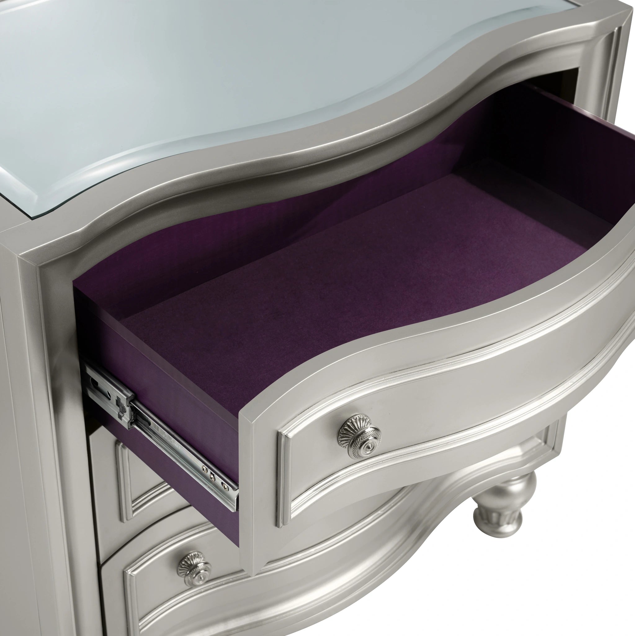 Reflections Nightstand W/Mirrored Top-Silver