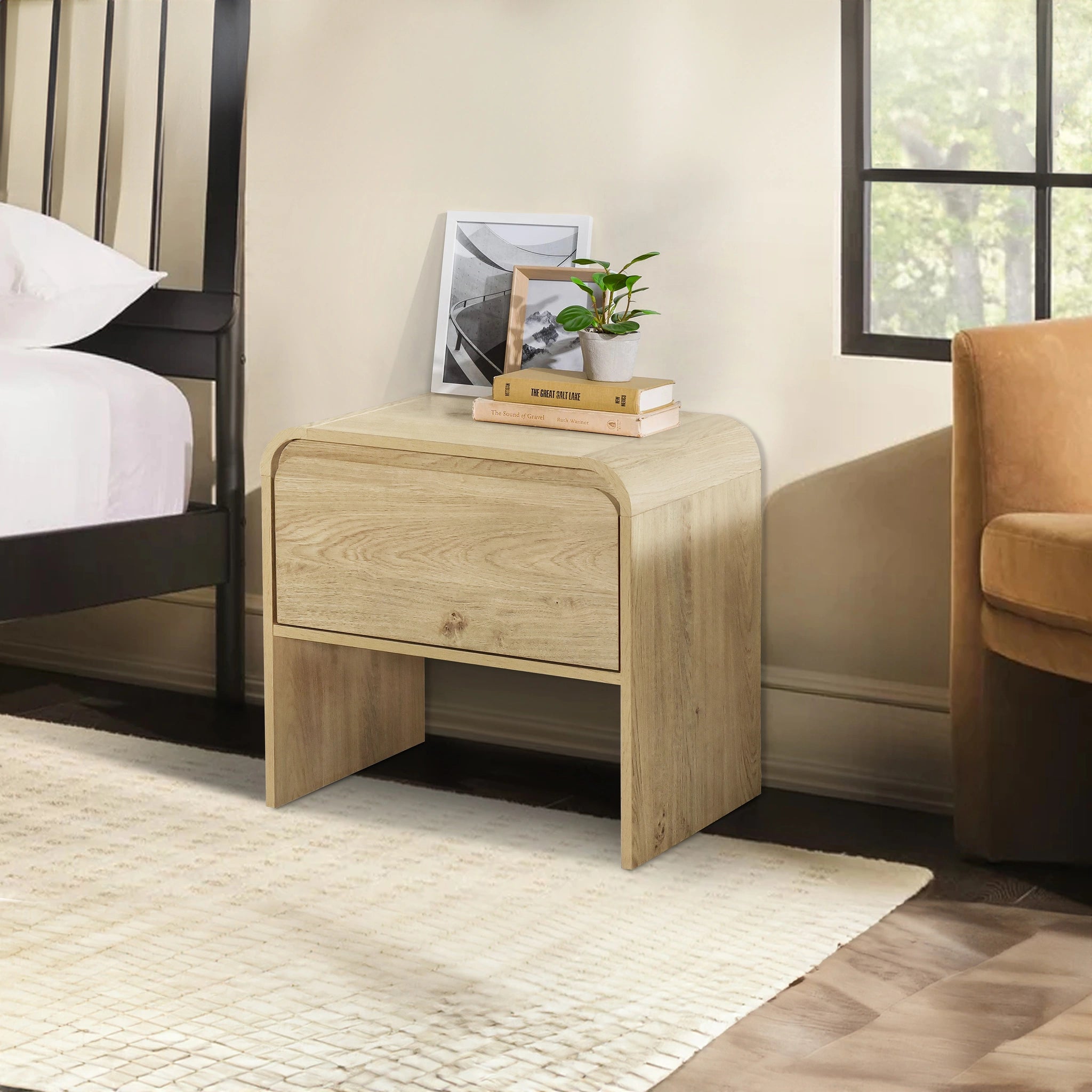 Mara One Drawer End Table / Bedside Table-Natural