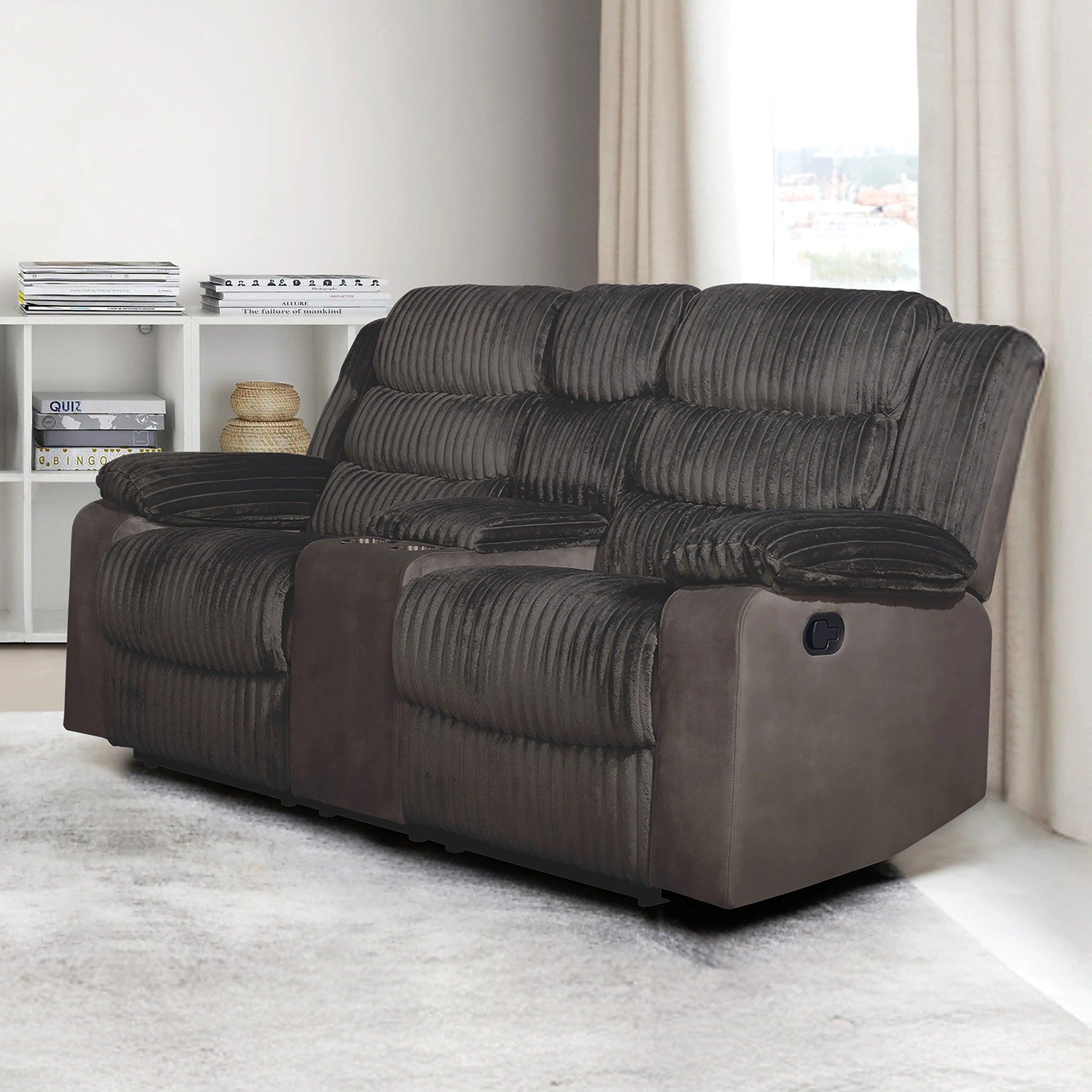 Willow Console Loveseat W/ Dual Recliners-Brown