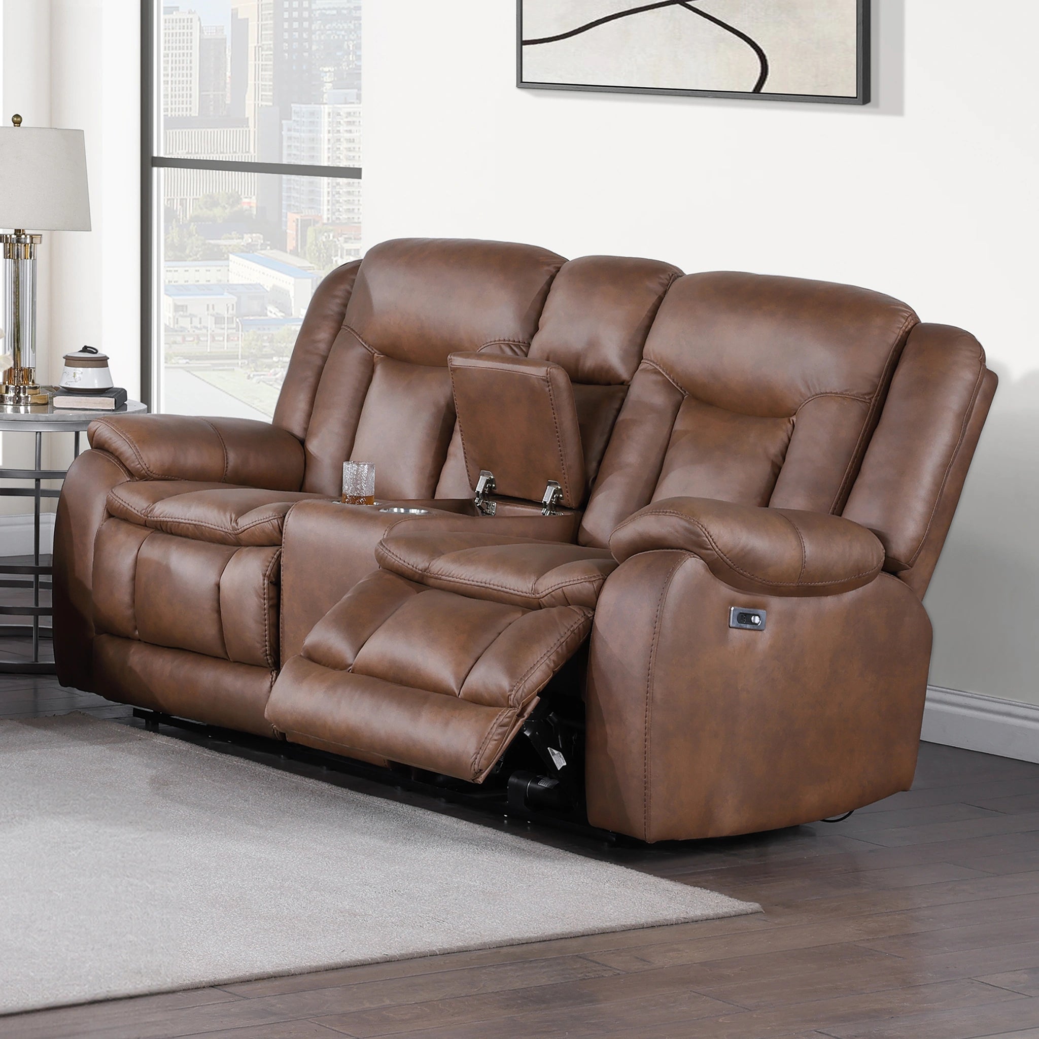 Morello Console Loveseat W/Pwr Fr-Brown
