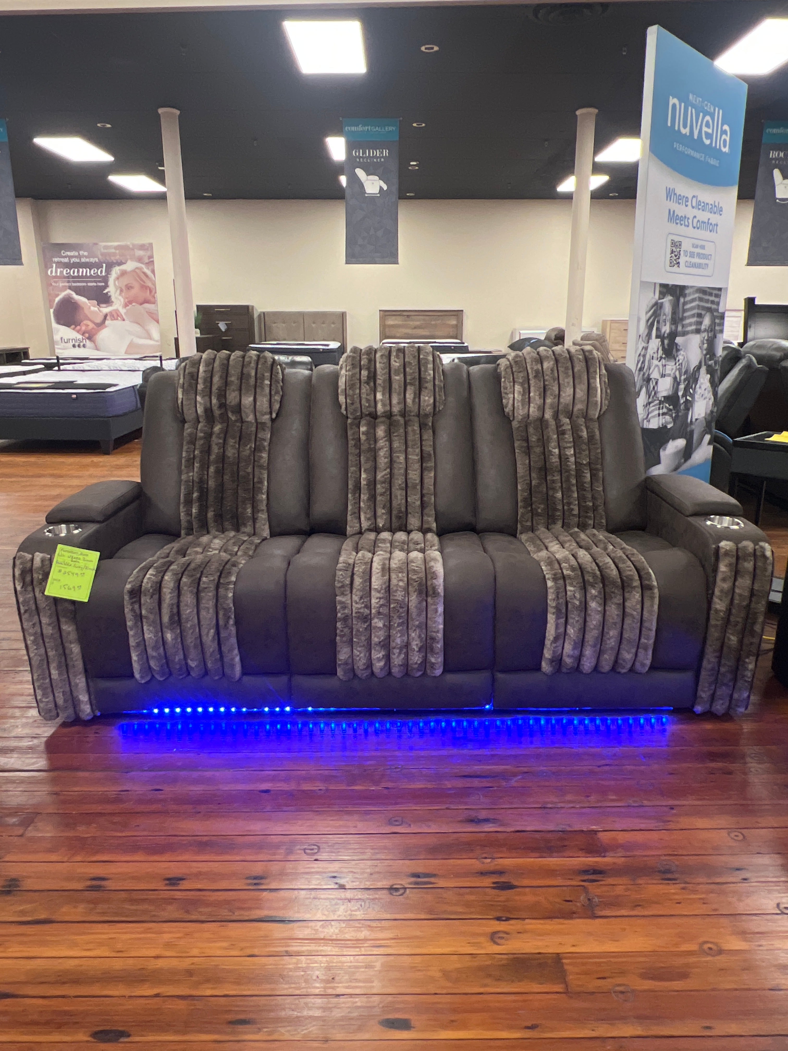 U8000 Brown Power Reclining Sofa W/Ambient Lighting and Cup Holders