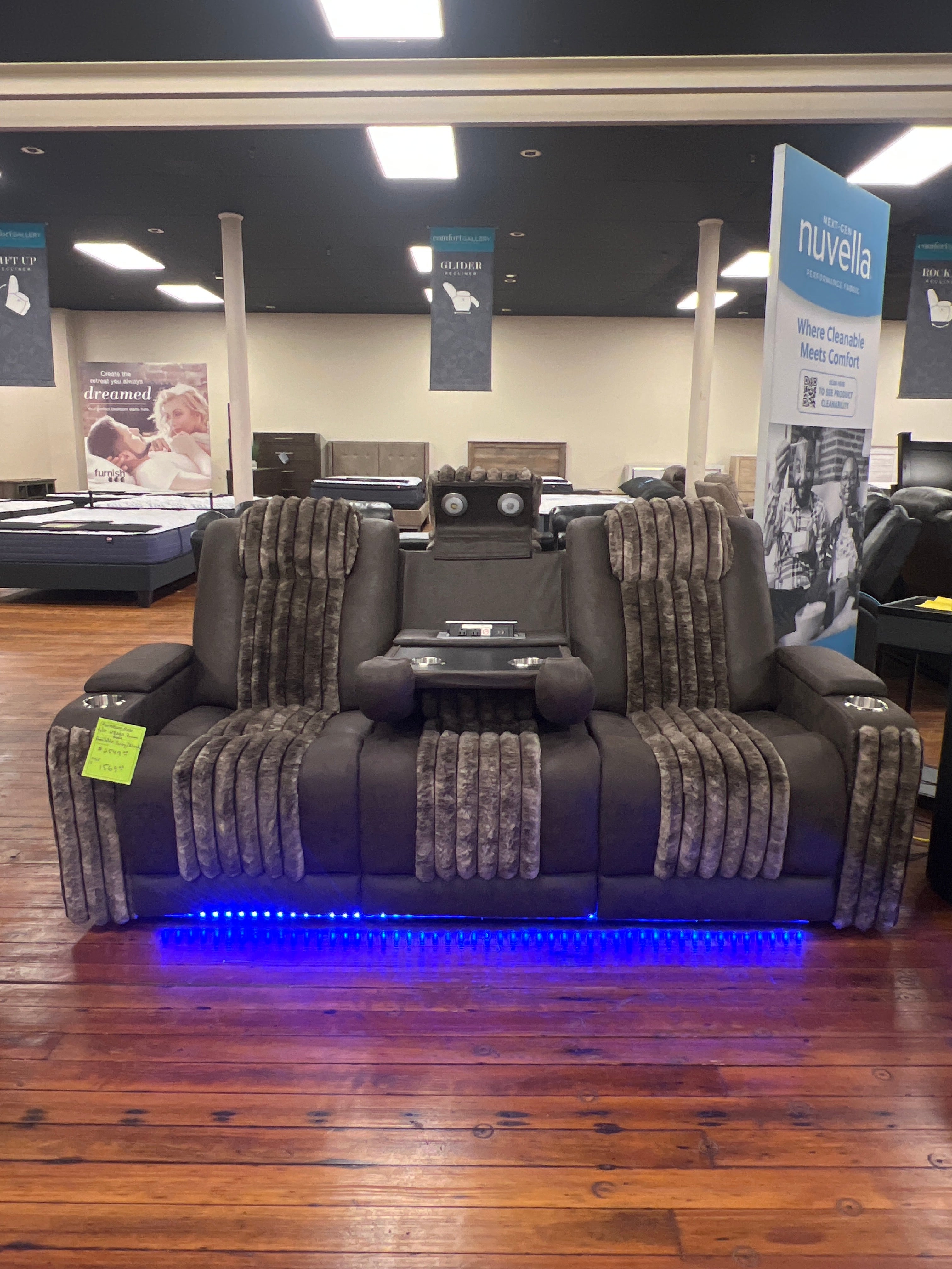 U8000 Brown Power Reclining Sofa W/Ambient Lighting and Cup Holders