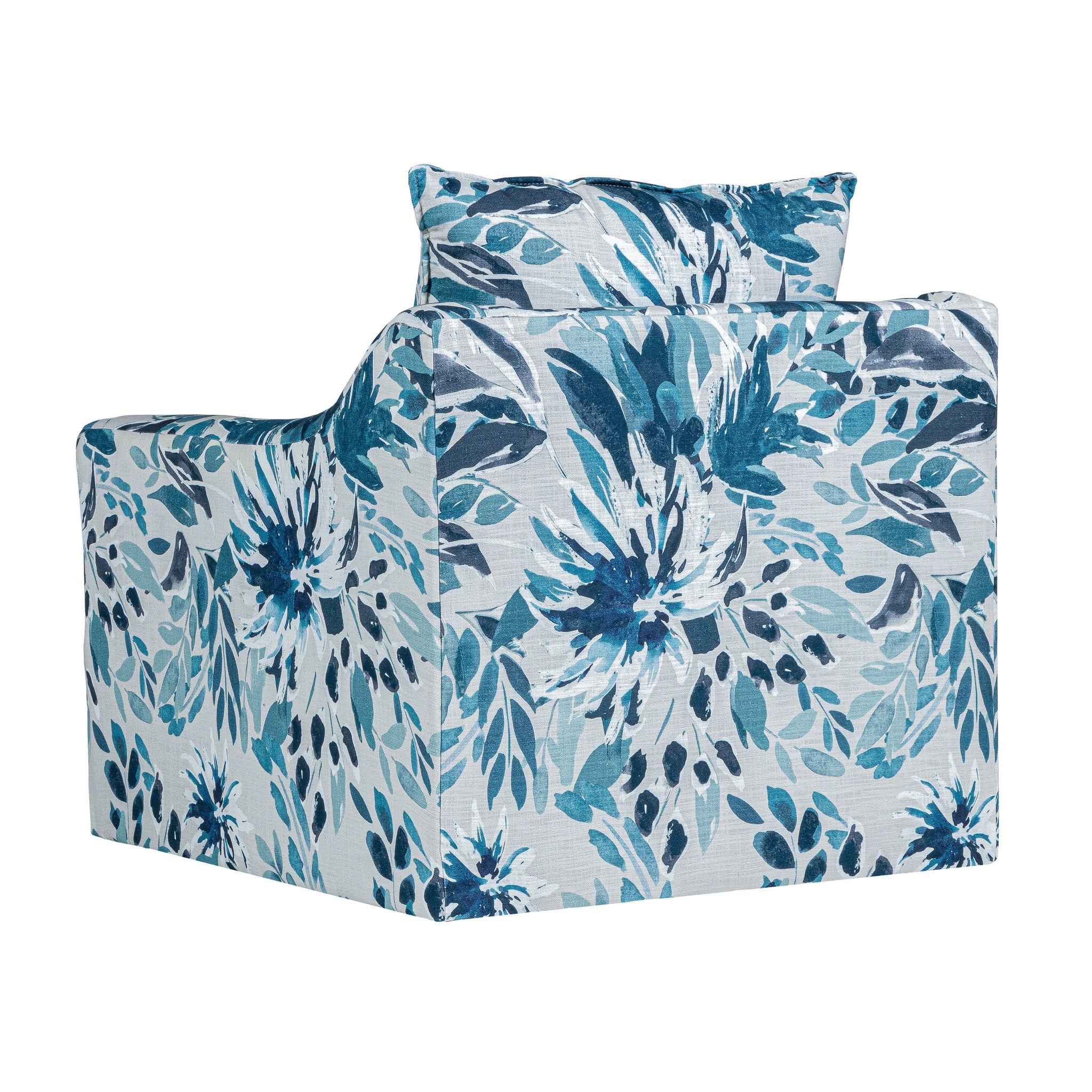 Sylvie Swivel Chair-Blue And White Print