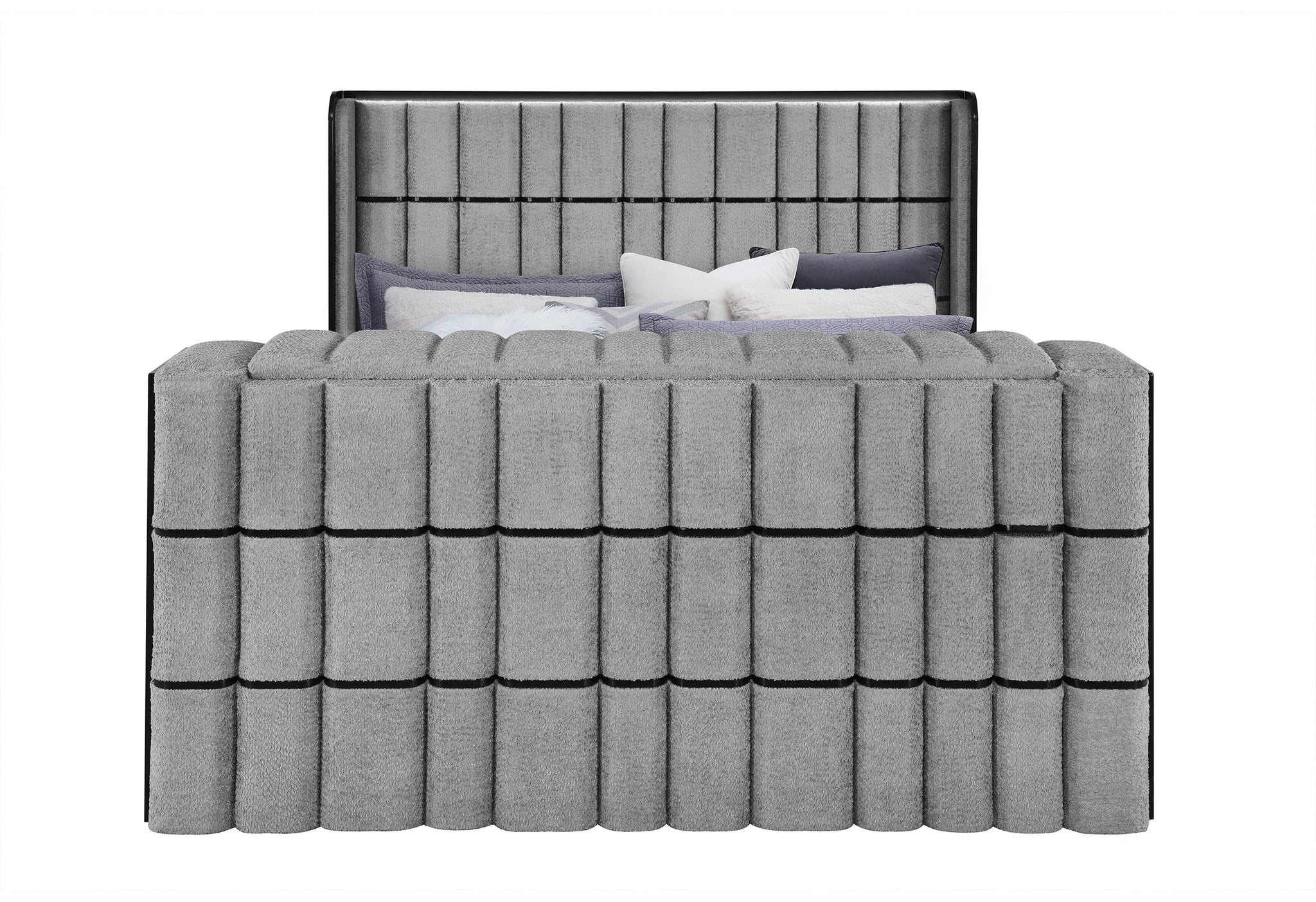 Isabella Grey Bed with LED, TV Lift, Speaker and Fireplace
