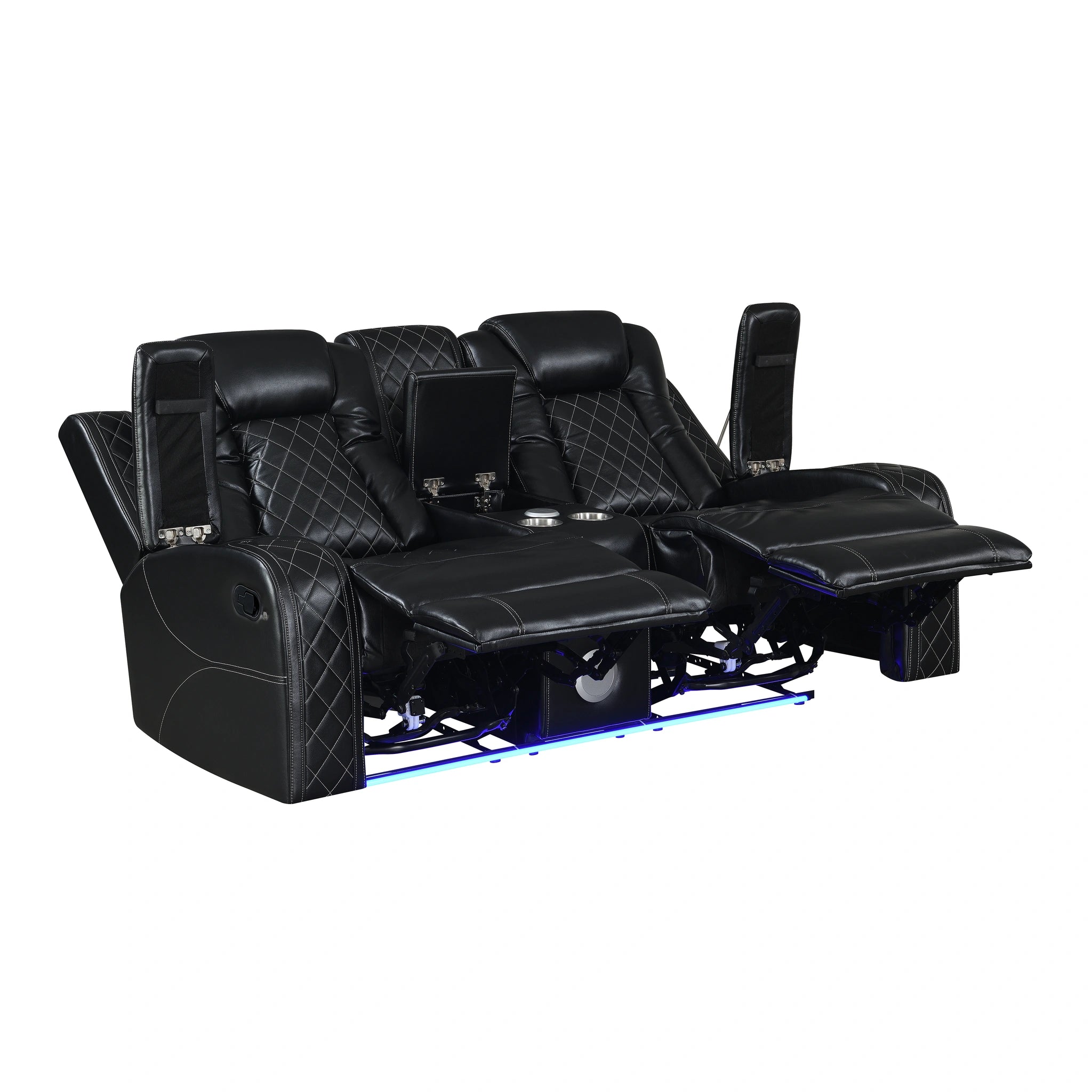 Orion Ii Console Loveseat W/ Dual Recliners-Black