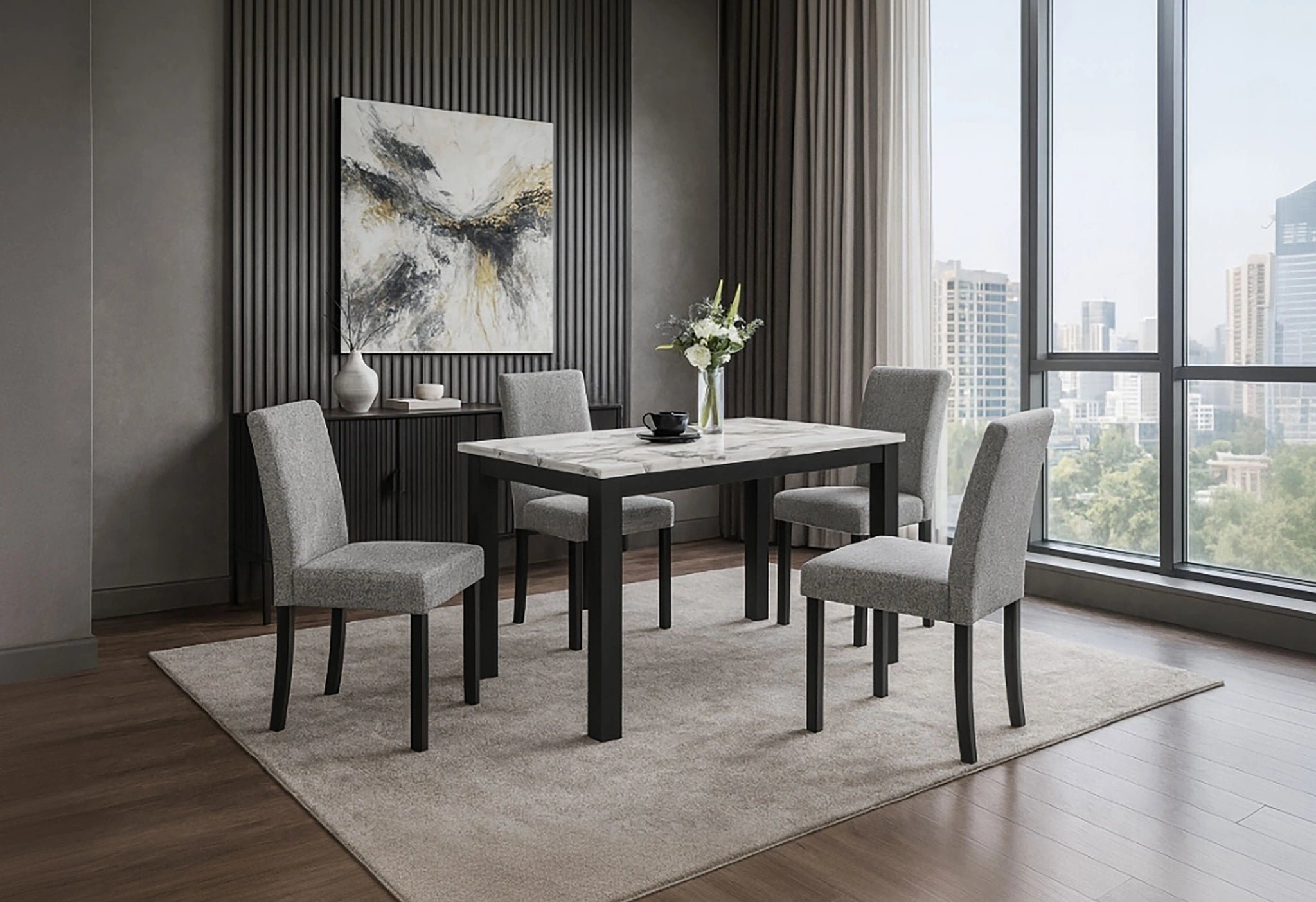 D8032Dt Wht/Blk Dining Table & D9026DC Gry Dining Chair