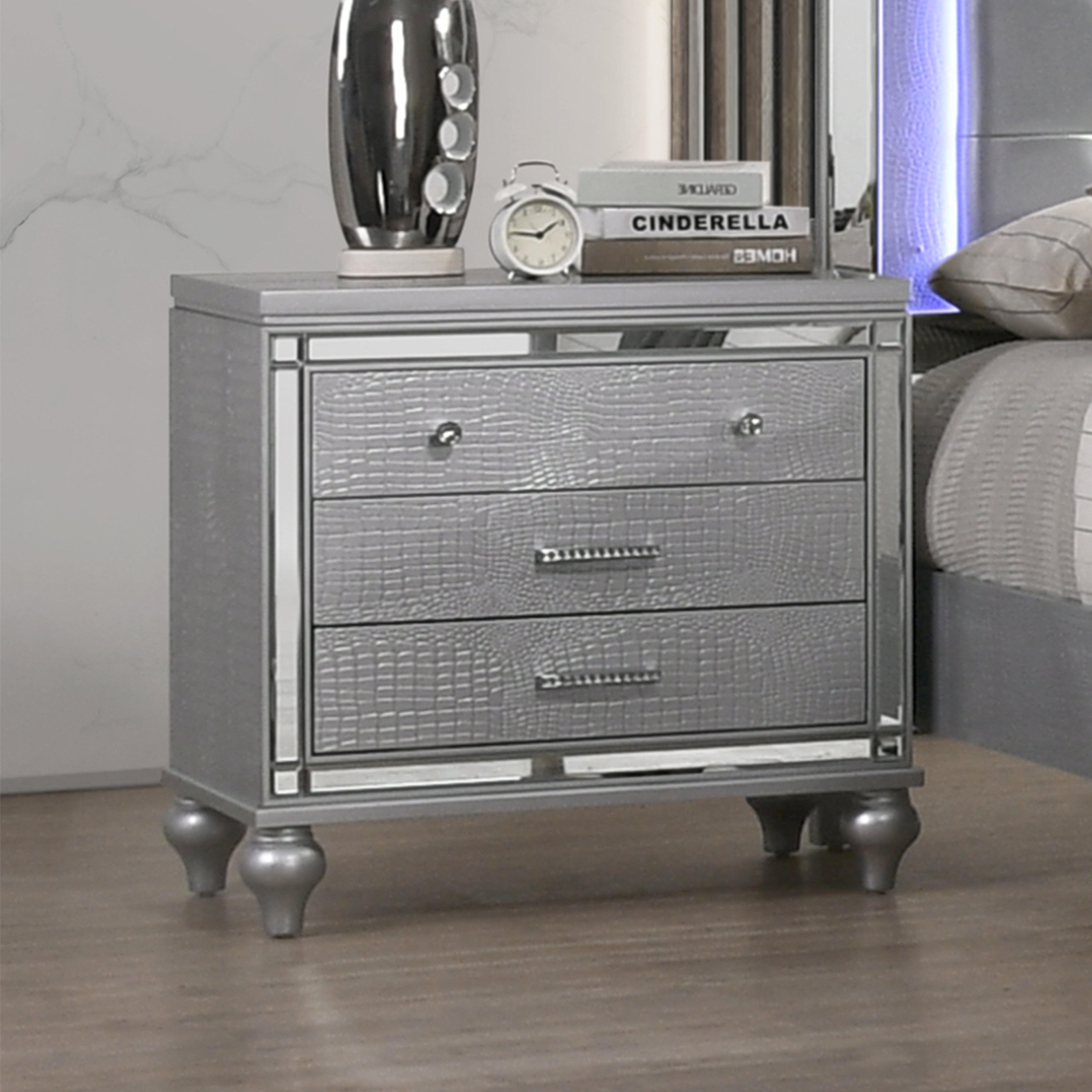 Valentino Nightstand-Silver