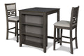 Gia 3 Pc 30" Storage Counter Table & 2 Chairs-Gray