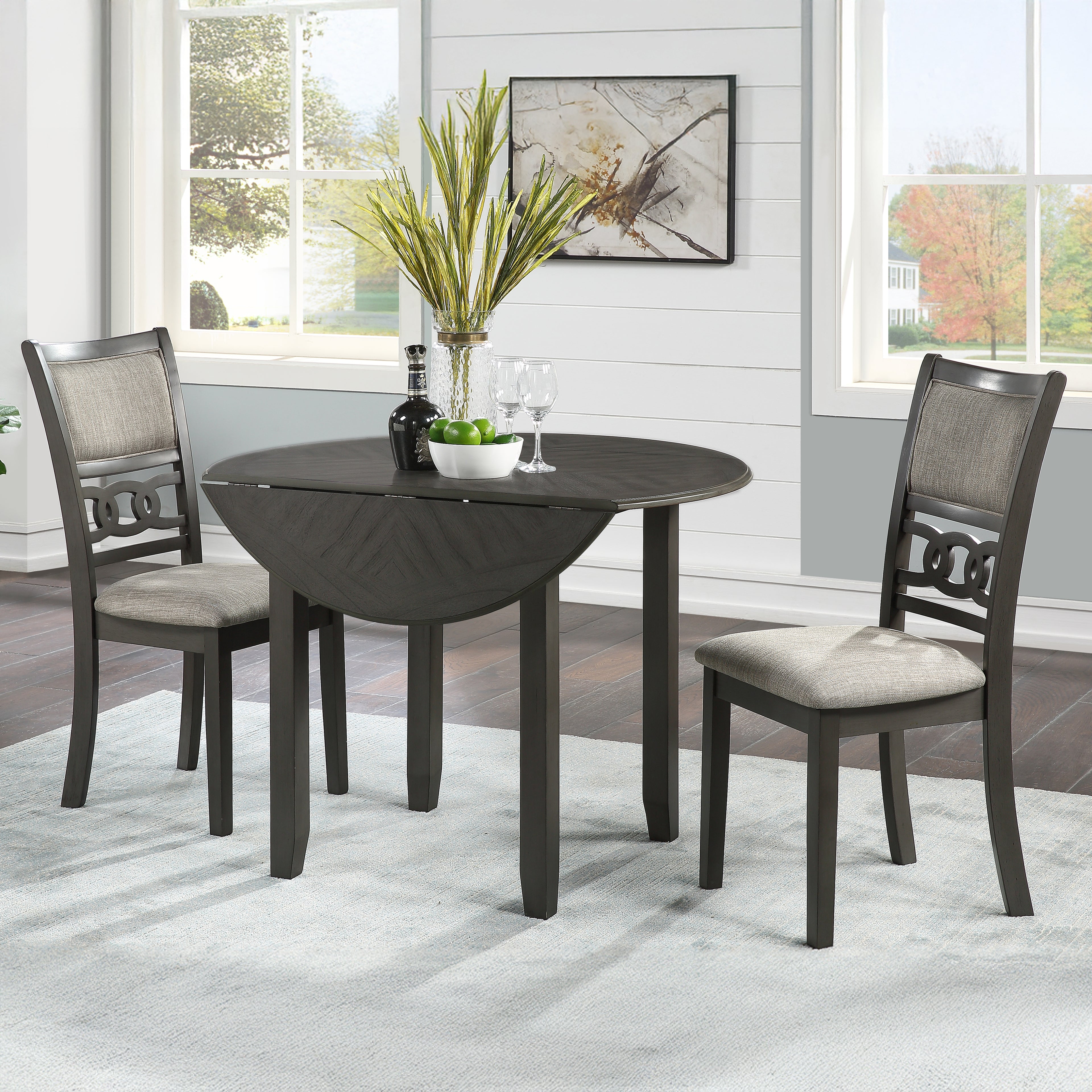 Gia 3 Pc 42" Drop Leaf Dining Table & 2 Chairs-Gray
