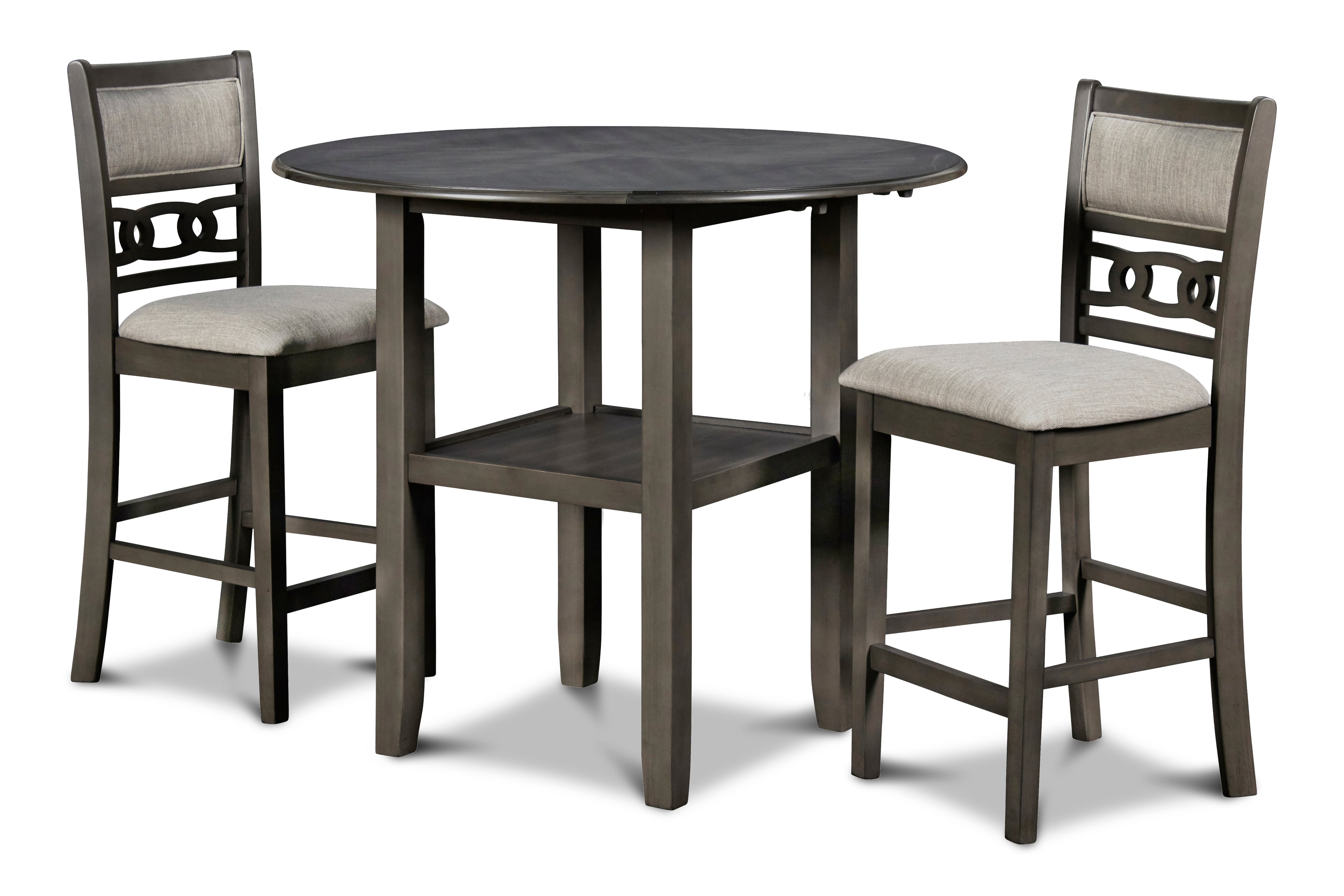 Gia 3 Pc 42" Counter Drop Leaf Table & 2 Chairs-Gray