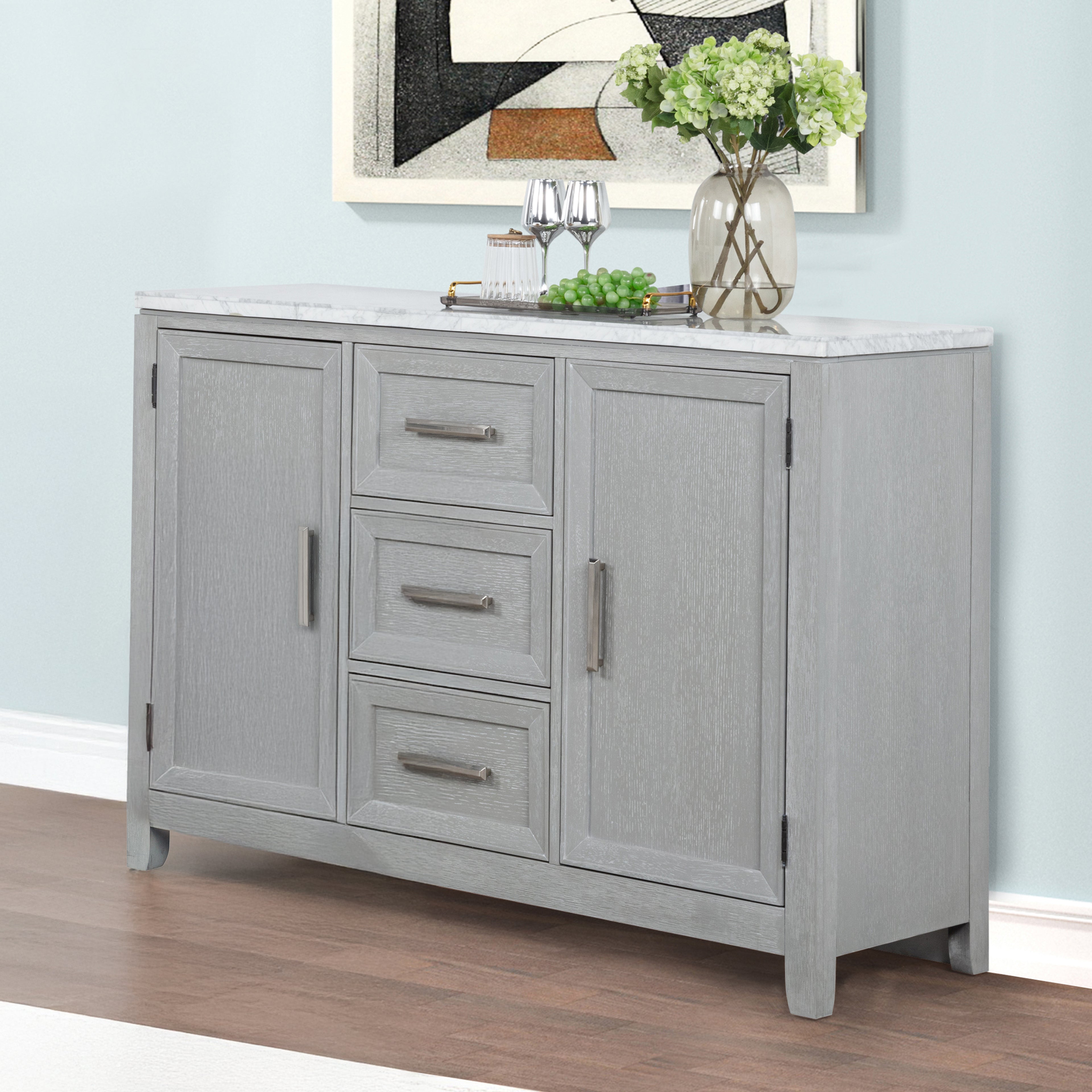 Fiona Marble Top Dining Buffet/Server-Mist Gray