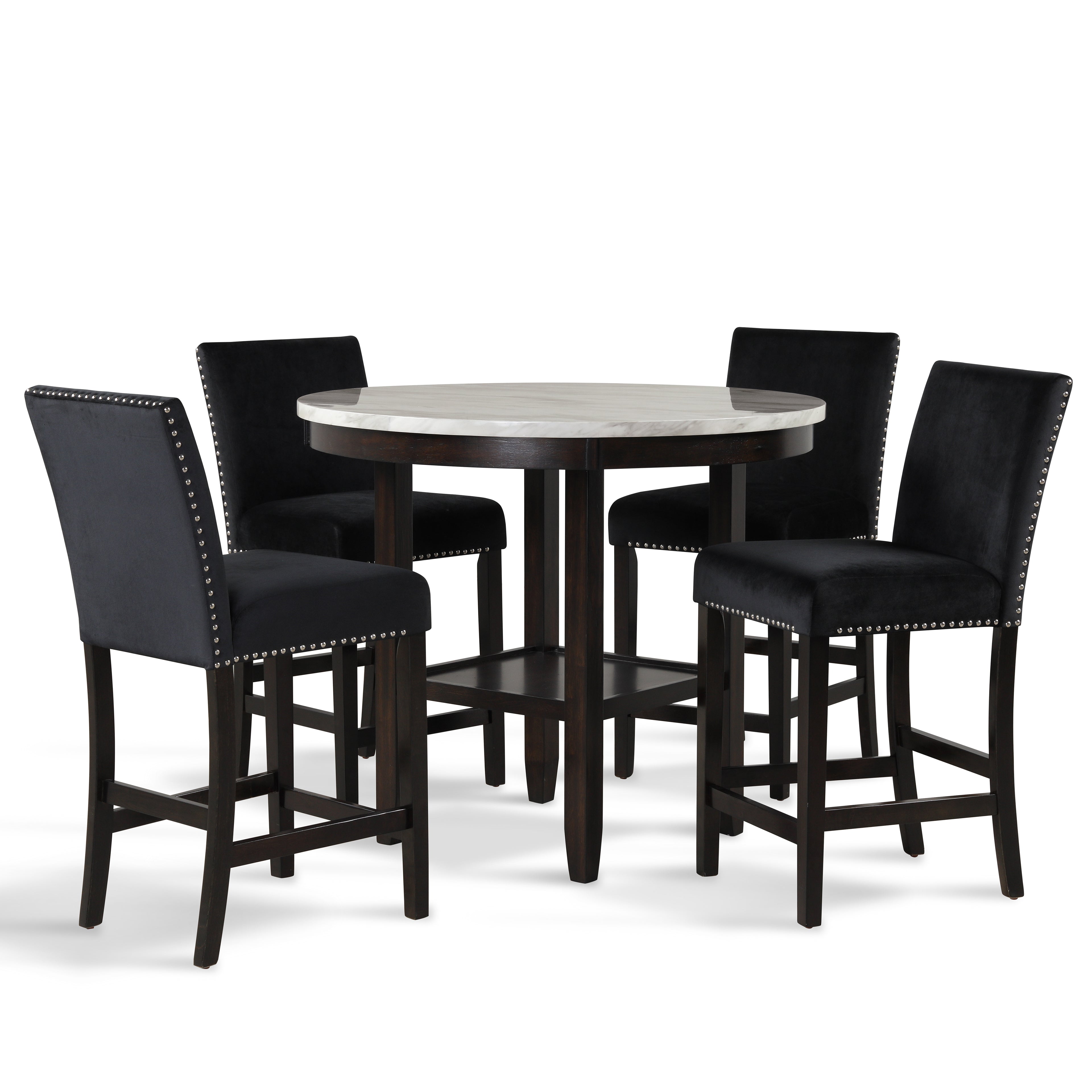 Celeste 42" Round Counter Table-Espresso/Faux Marble