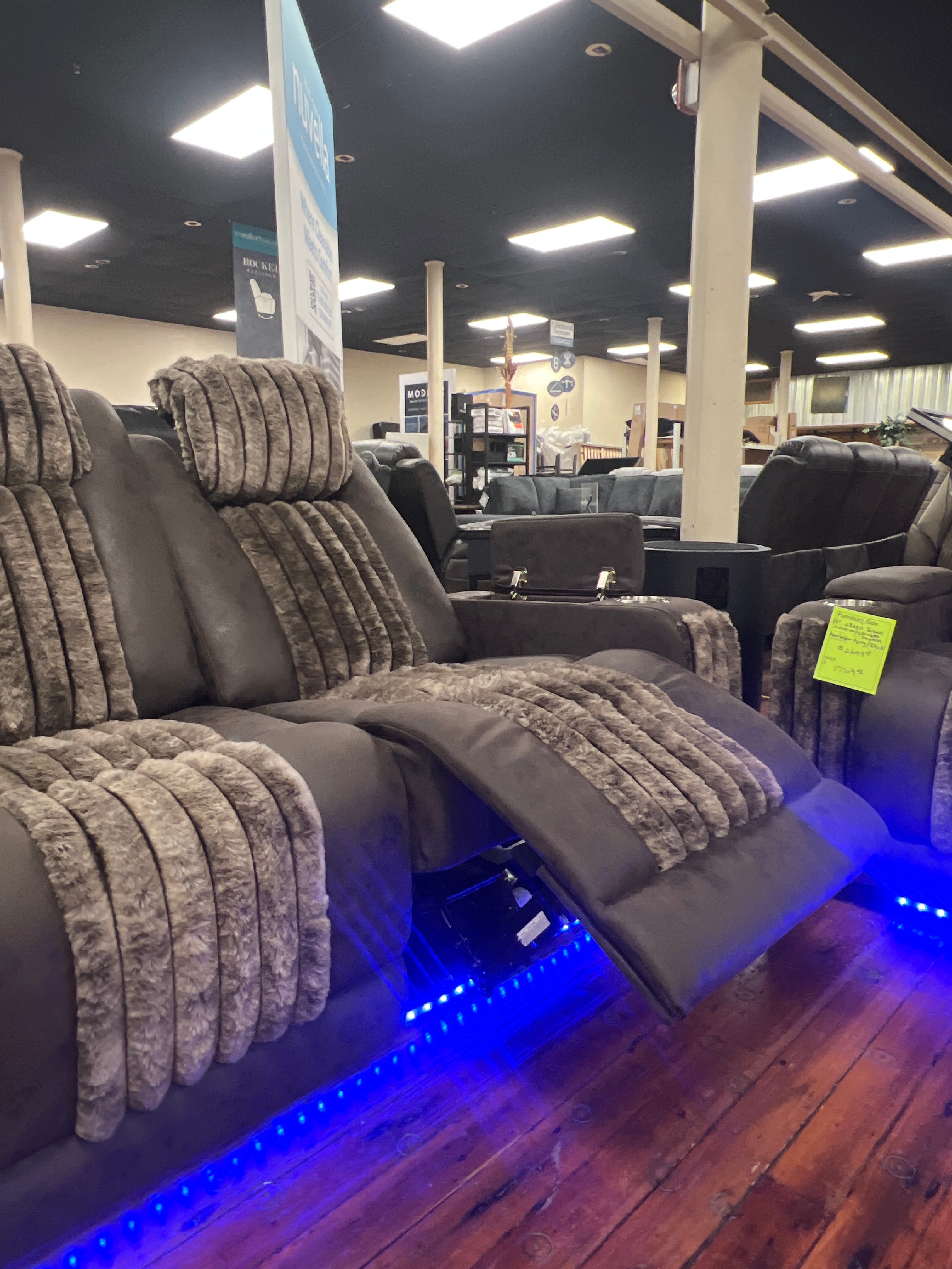 U8000 Brown Power Reclining Sofa W/Ambient Lighting and Cup Holders