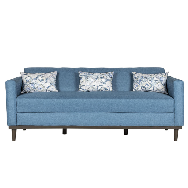 AIDEN SOFA W/3 THROW PILLOWS-BLUE