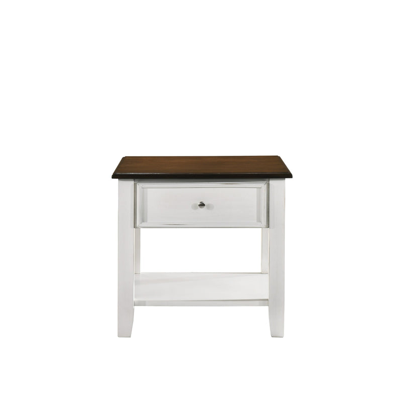 EVANDER END TABLE WITH DRAWER-TWO TONE CREME/BROWN