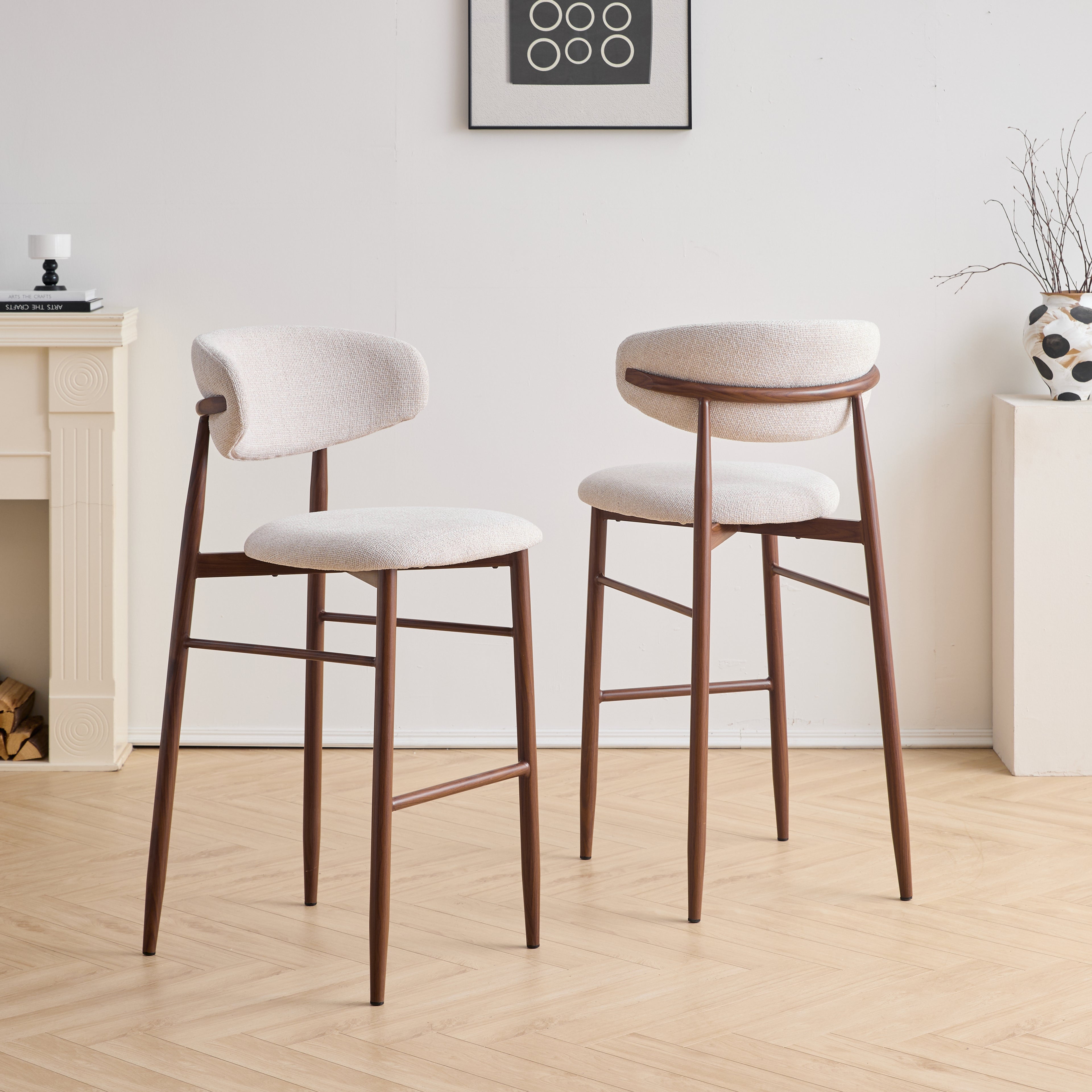 Royce Bar Chair W/Walnut Metal Frame- Beige (2 Per Carton)