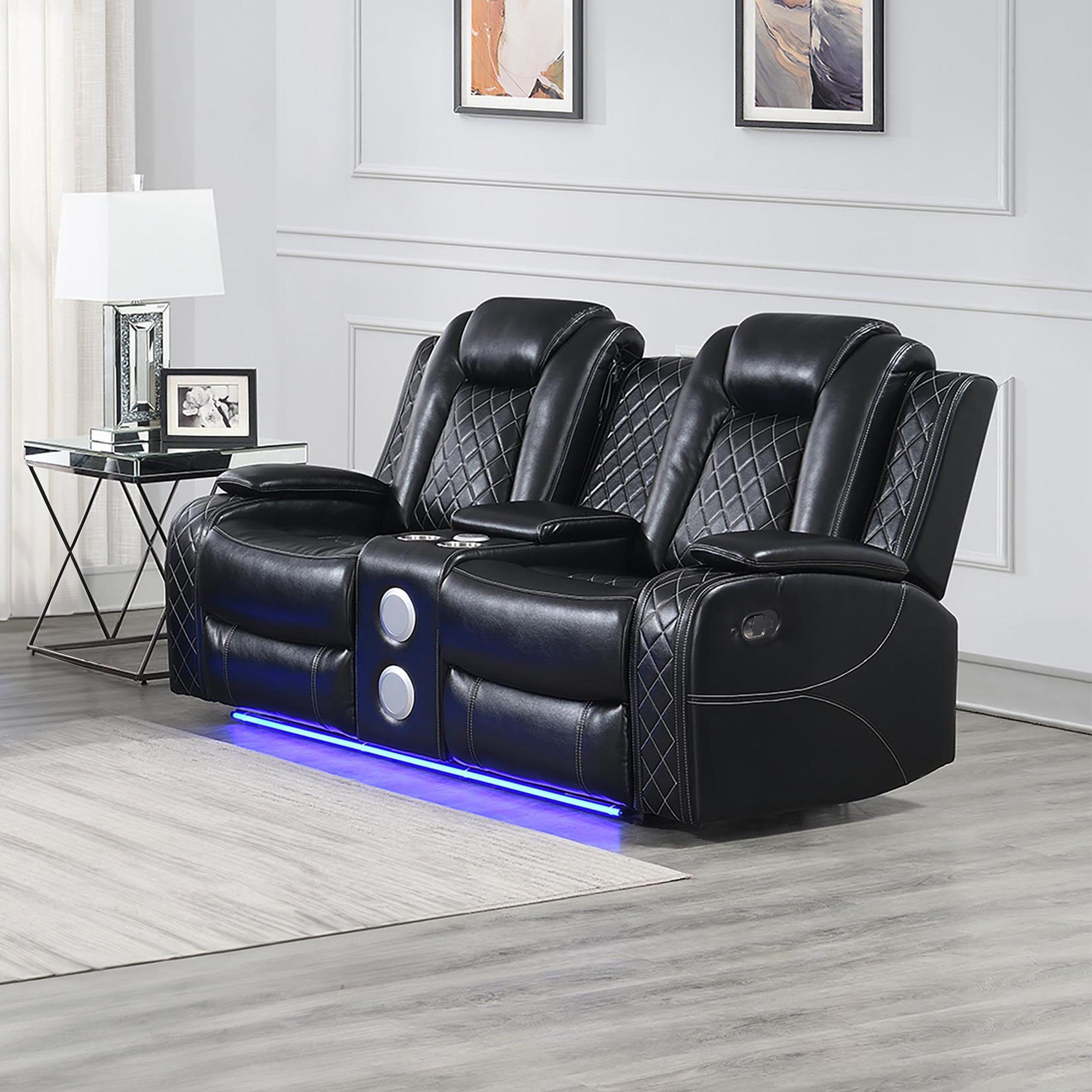 Orion Ii Console Loveseat W/ Dual Recliners-Black