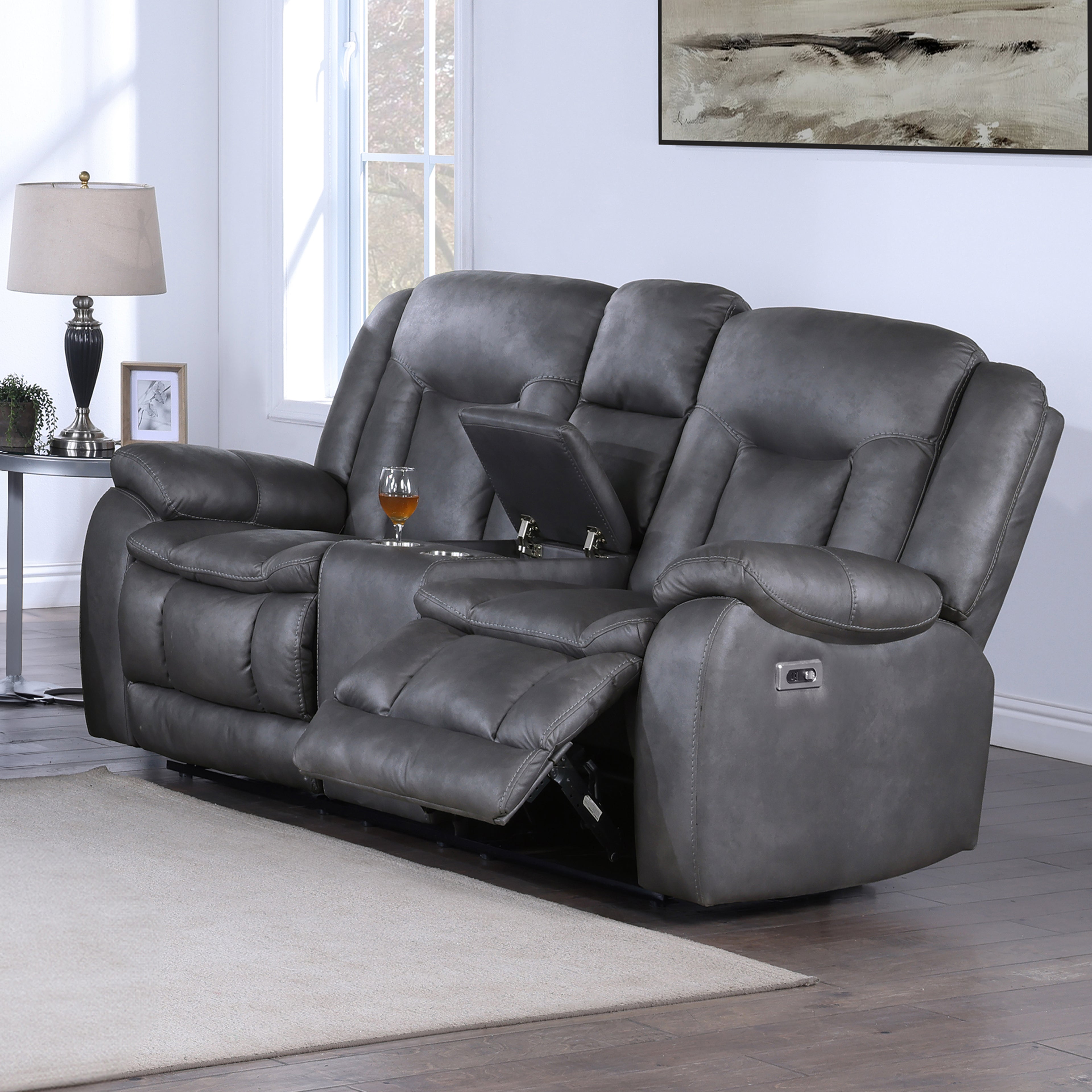 Morello Console Loveseat W/Pwr Fr-Gray