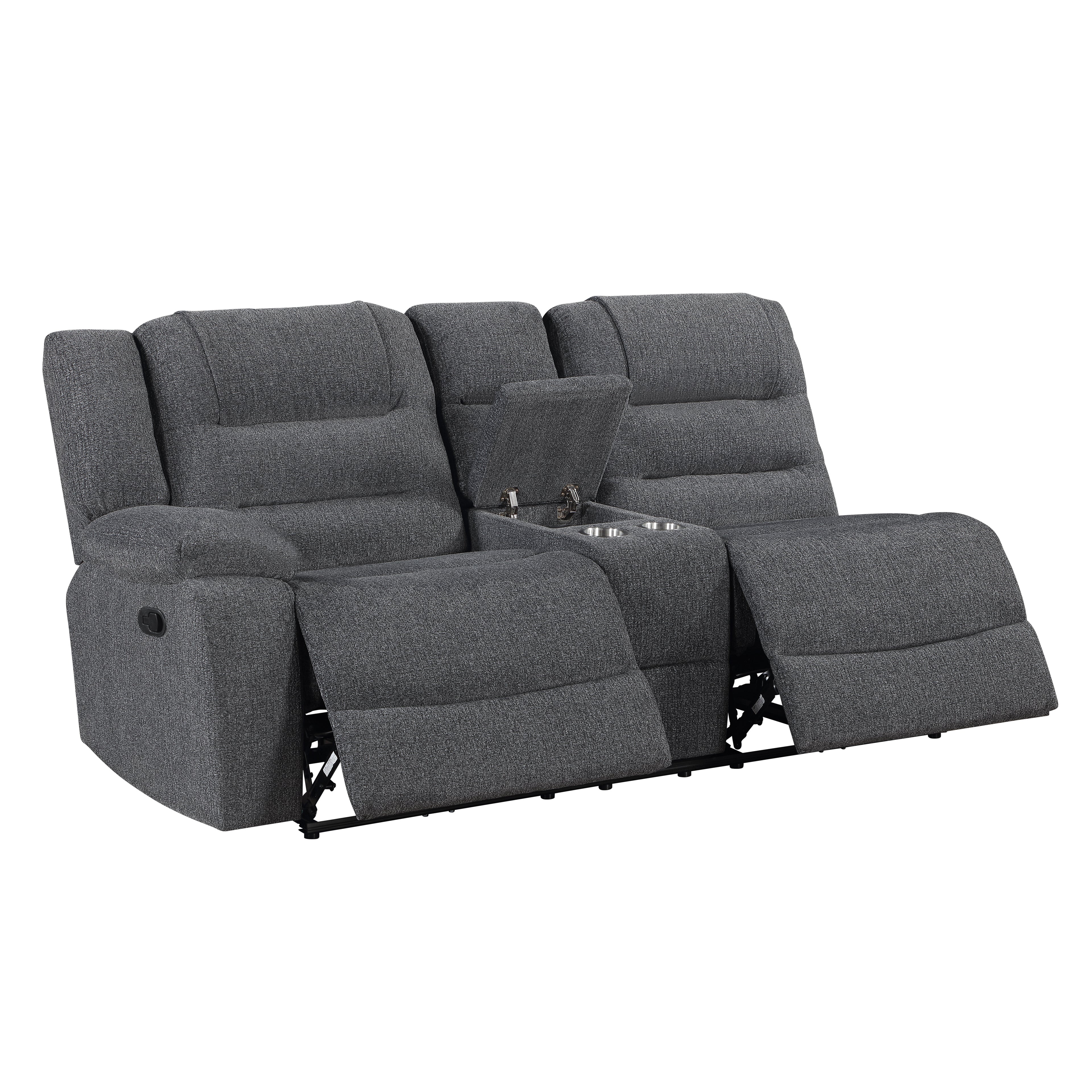 Redondo Laf Console Loveseat W/ 2 Recliners-Dk Gray