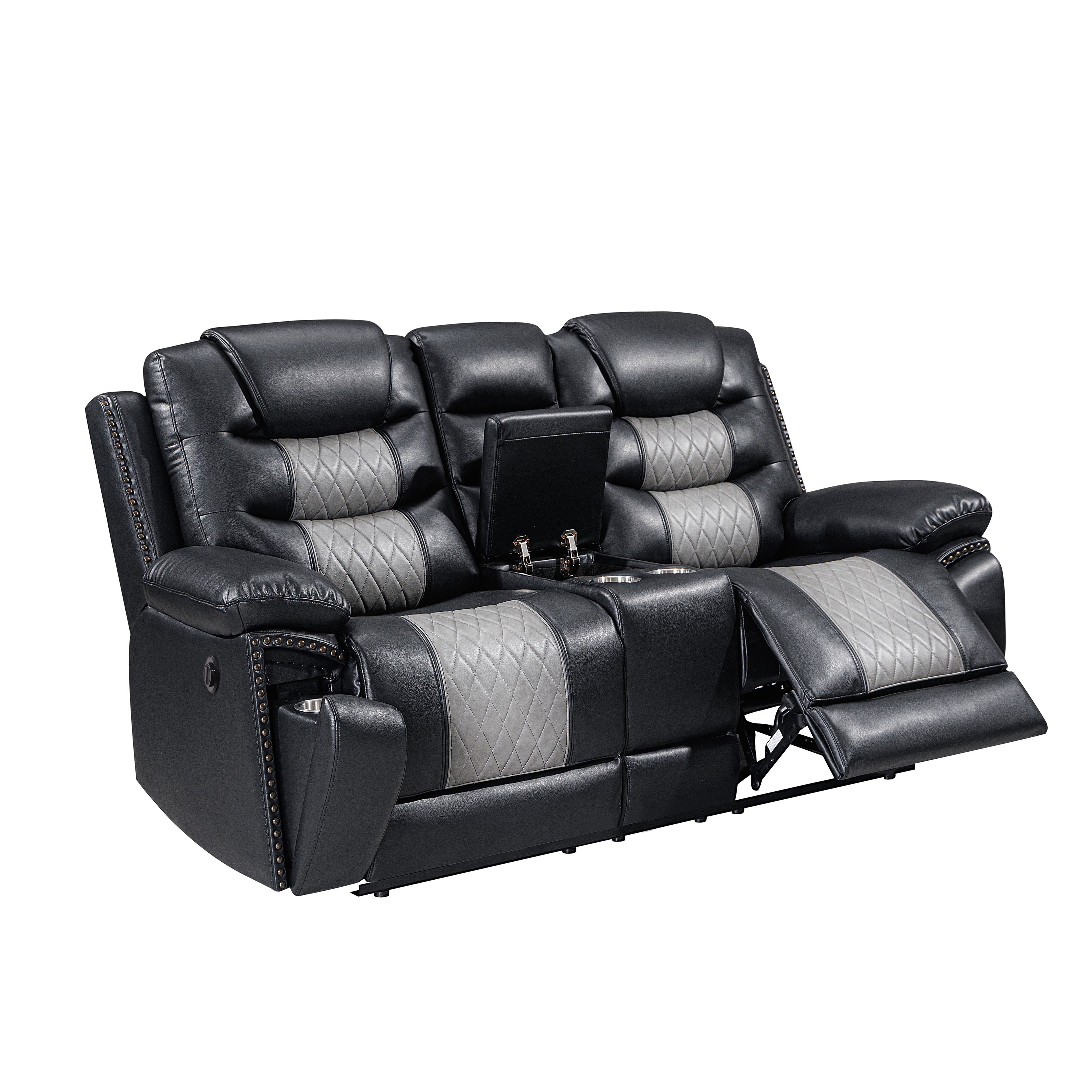 Nikko Console Loveseat W/Pwr Fr-Black/Gray