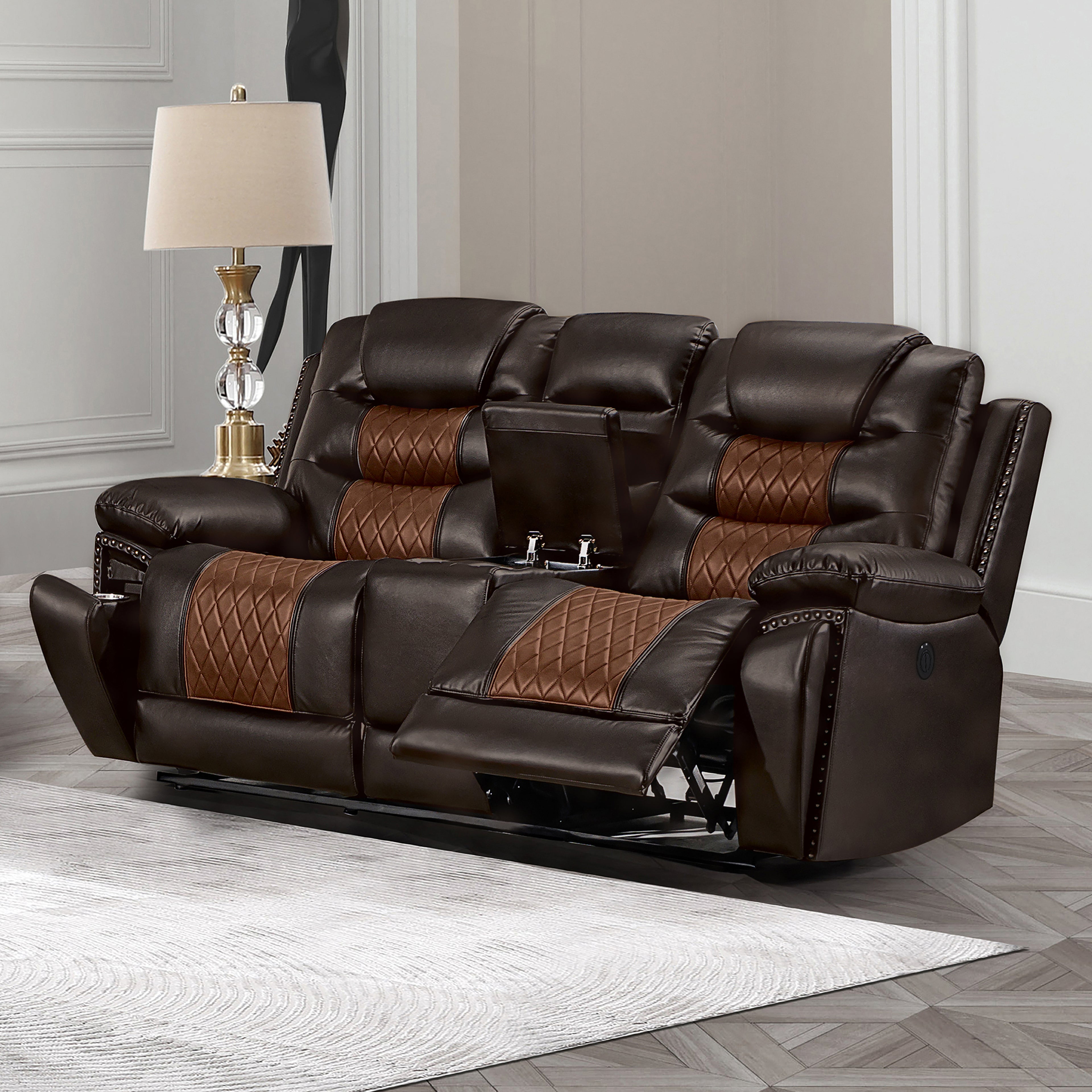 Nikko Console Loveseat W/Pwr Fr-Brown