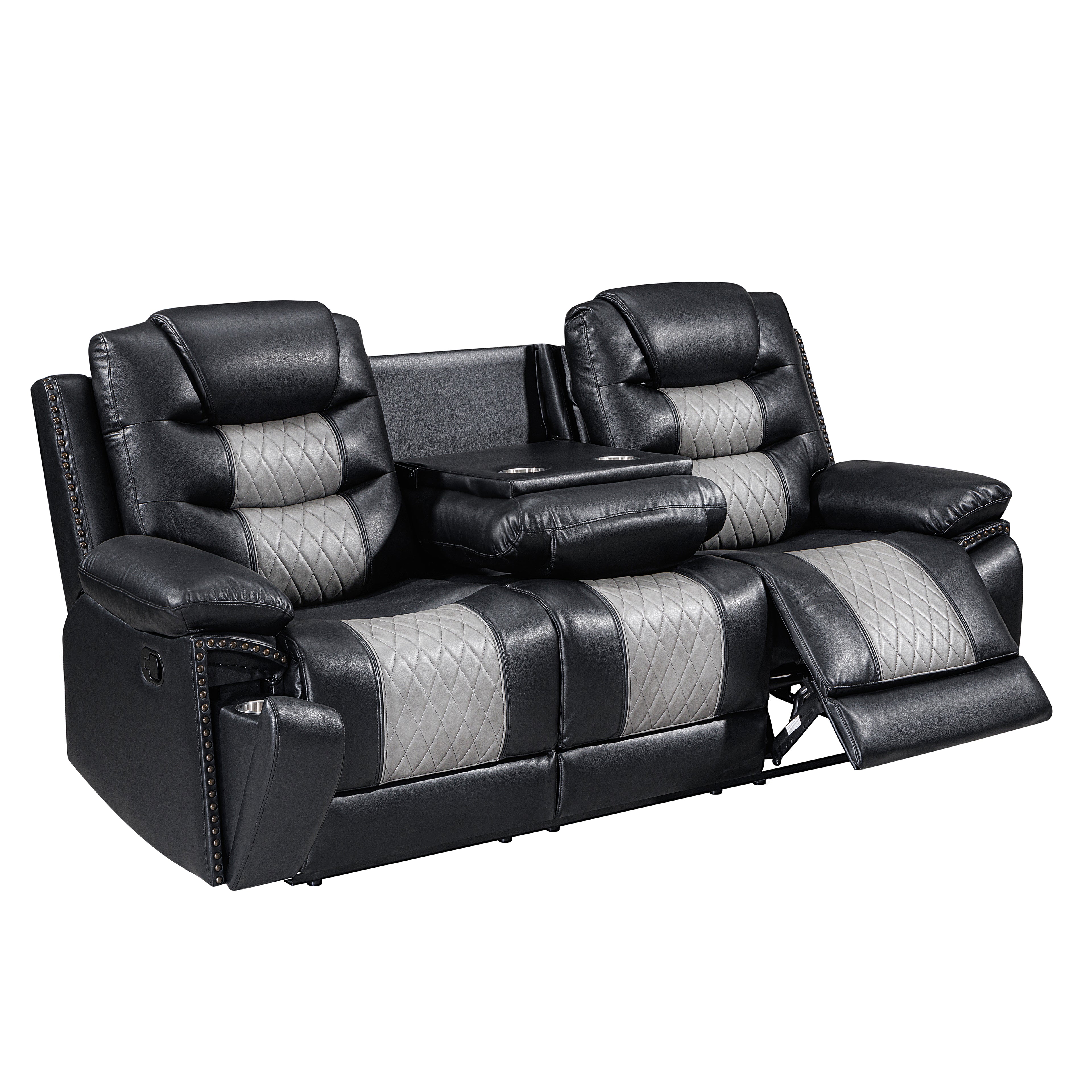 Nikko Sofa W/Dual Recliner-Black/Gray