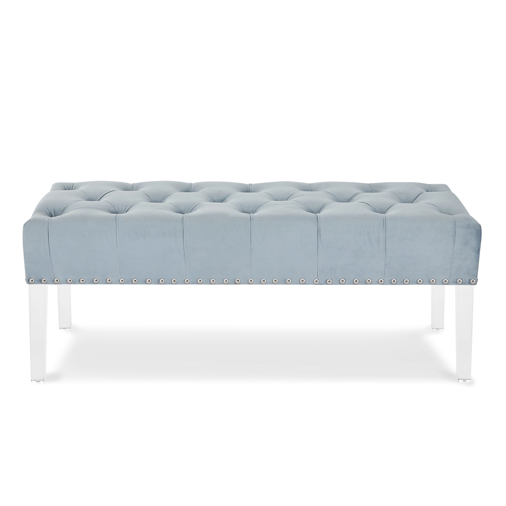 VIVIAN LIGHT BLUE VELVET BENCH WITH CRYSTAL BUTTONS