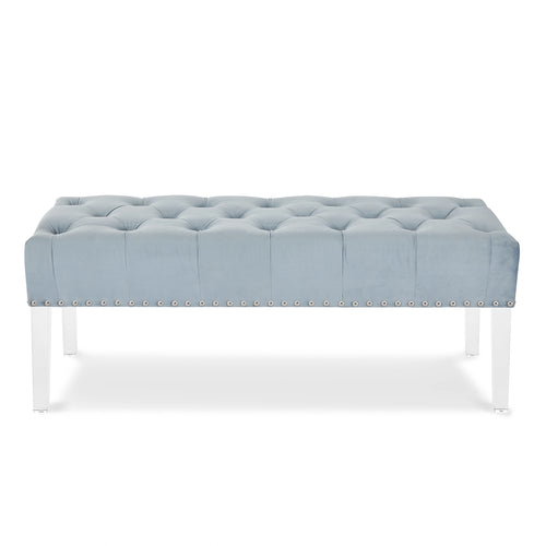 VIVIAN LIGHT BLUE VELVET BENCH WITH CRYSTAL BUTTONS