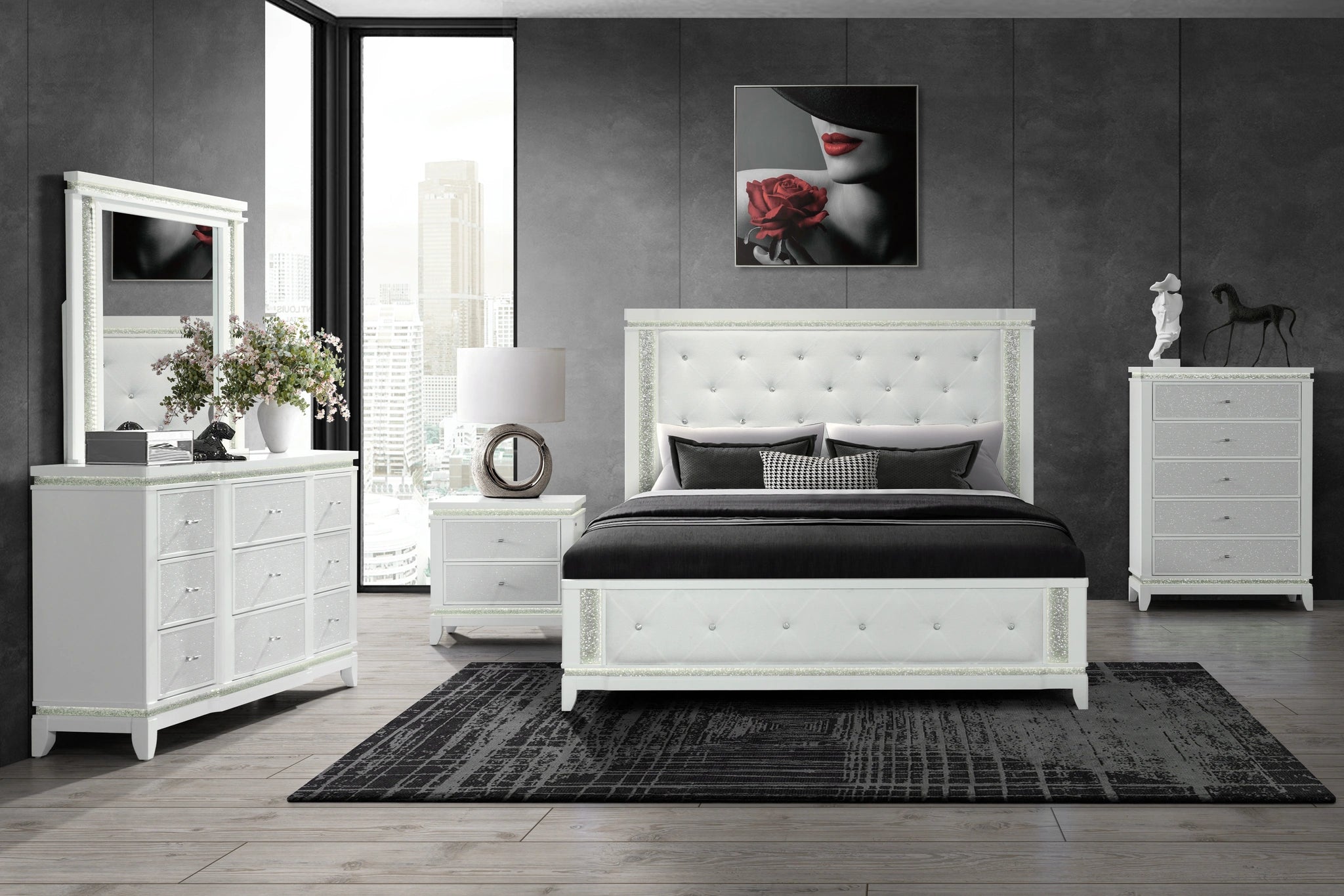 Alina White Bed Group with LED
