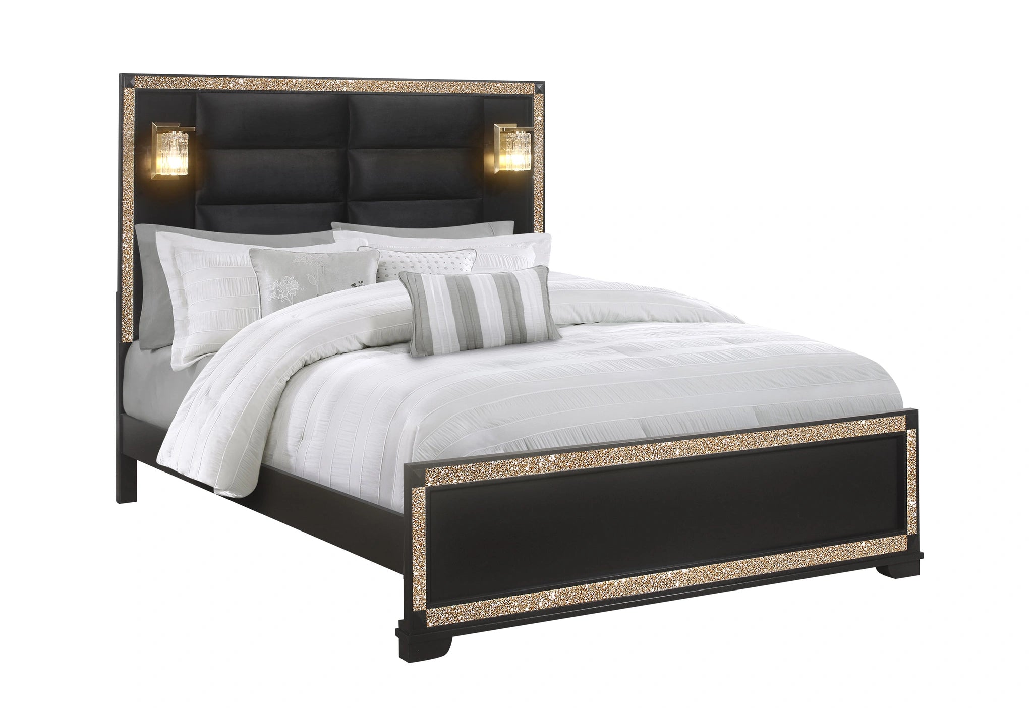 Blake Black Bed with Lamps