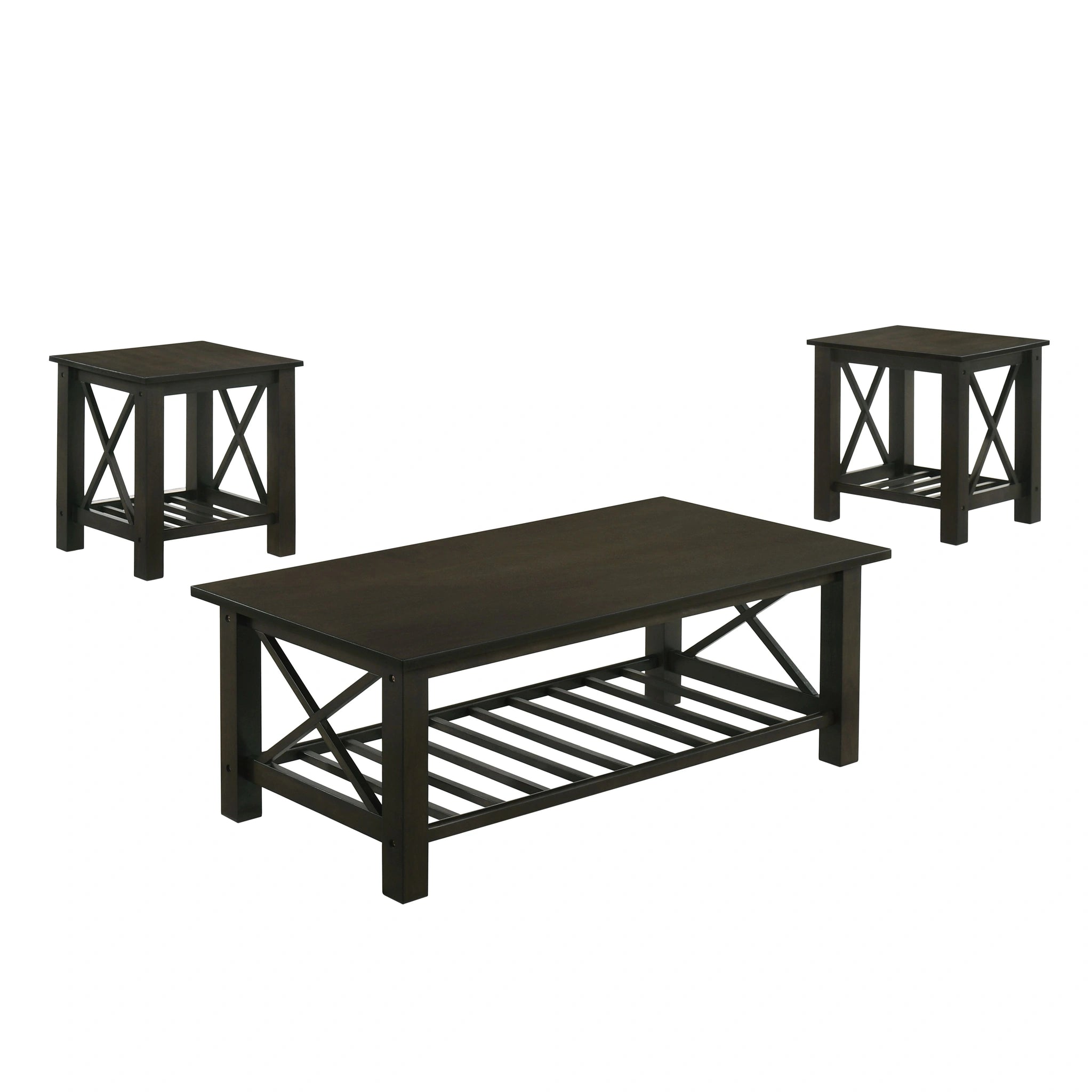 VESTA COFFEE TABLE & 2 END TABLE SET-ESPRESSO